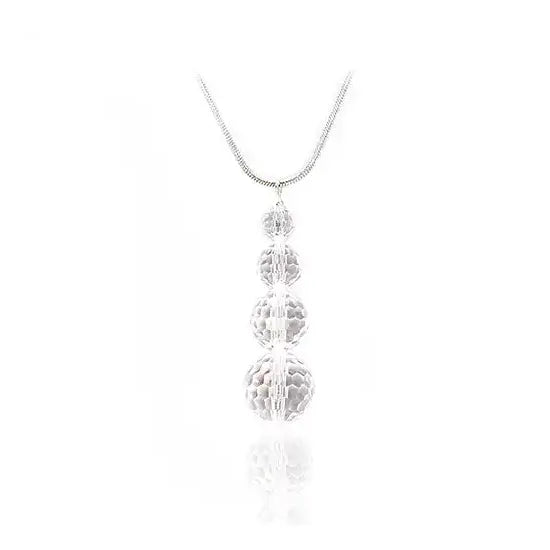 Serinity Crystals disco ball bead tiered silver plated necklace
