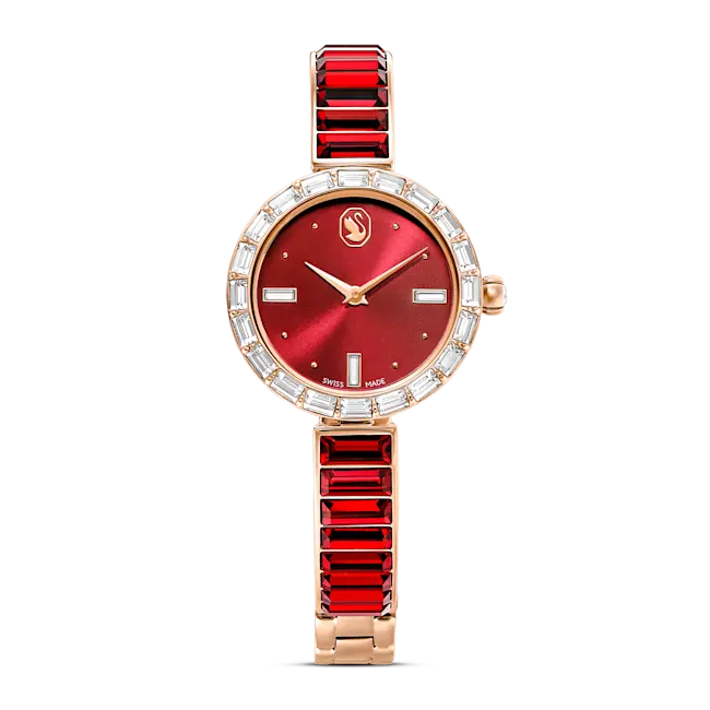 Swarovski Matrix Bangle Watch Swiss Made Red Bracelet Rose-Gold Tone