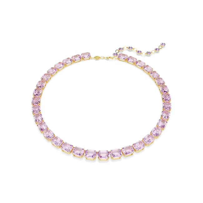Swarovski Millenia Tennis Necklace Octagon Cut Purple Gold-Tone Plated