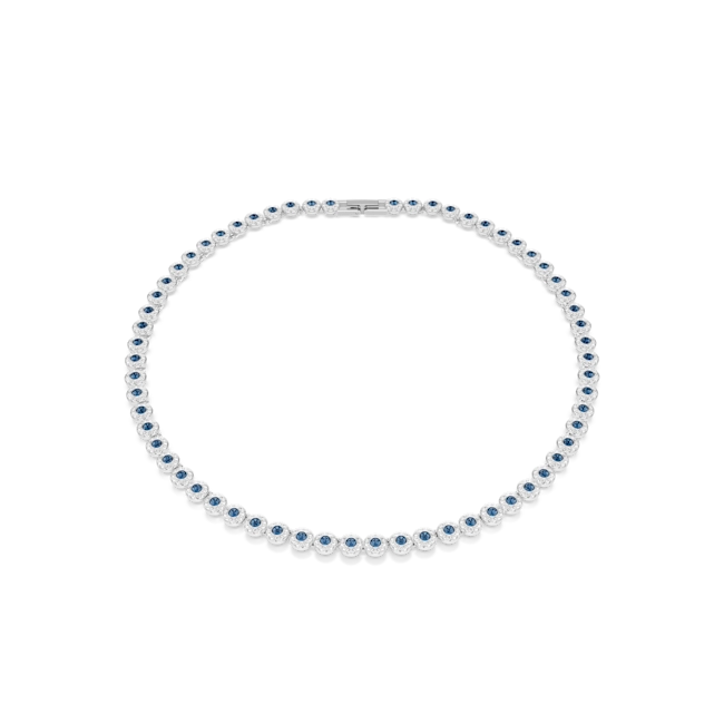 Swarovski Una Angelic Tennis Necklace Round Cut Blue Rhodium Plated