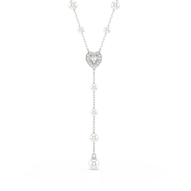 Ariana Grande x Swarovski Y Necklace Crystal Pearl Heart White Rhodium Plated - Bluestreak Crystals