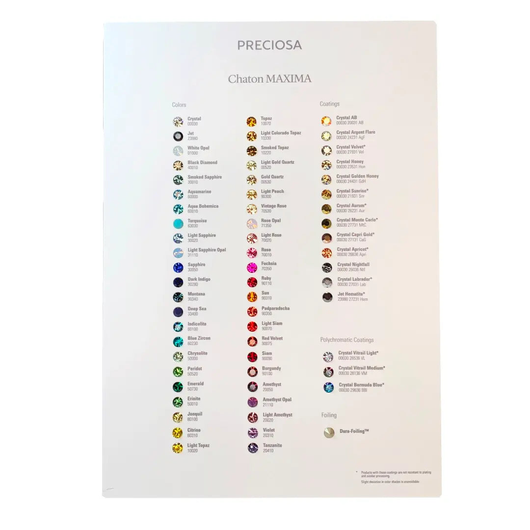 Preciosa Jewellery Stones Colour Chart With Stand - Bluestreak Crystals