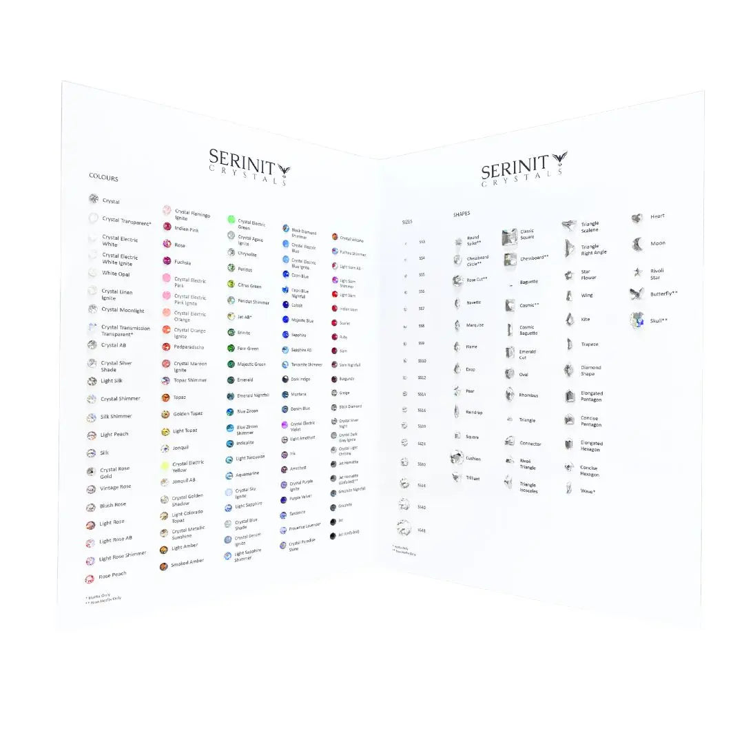 Serinity Rhinestones Colour Chart - Bluestreak Crystals