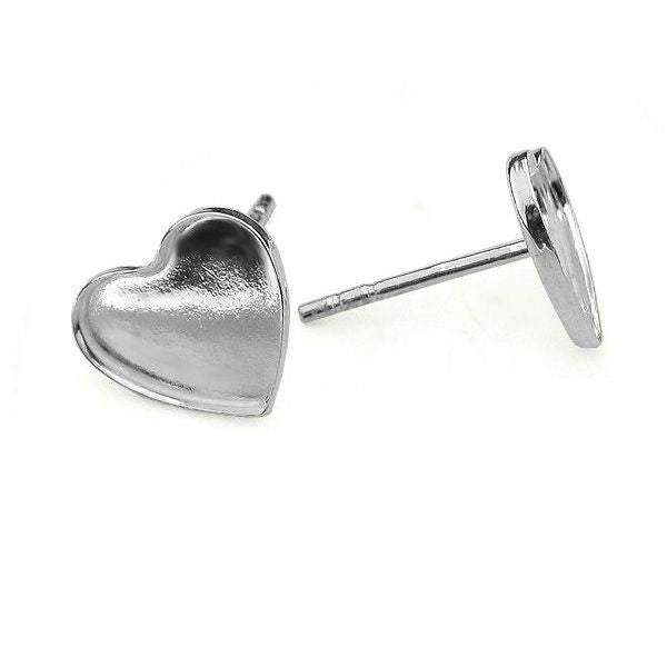 Sterling Silver (925) Ear Post Setting For Heart Shaped Flatbacks - Bluestreak Crystals