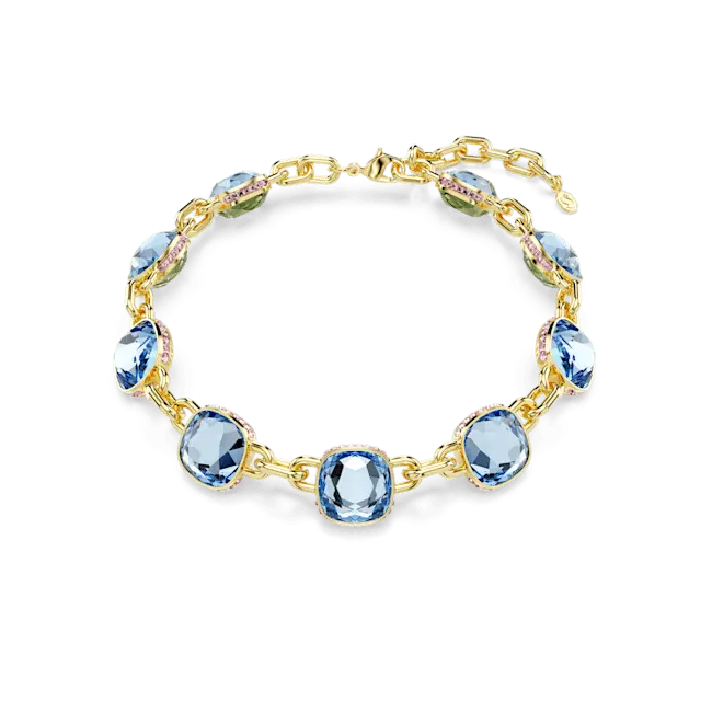 Swarovski Chroma Tennis Necklace Cushion Cut Gold-Tone Plated - Bluestreak Crystals