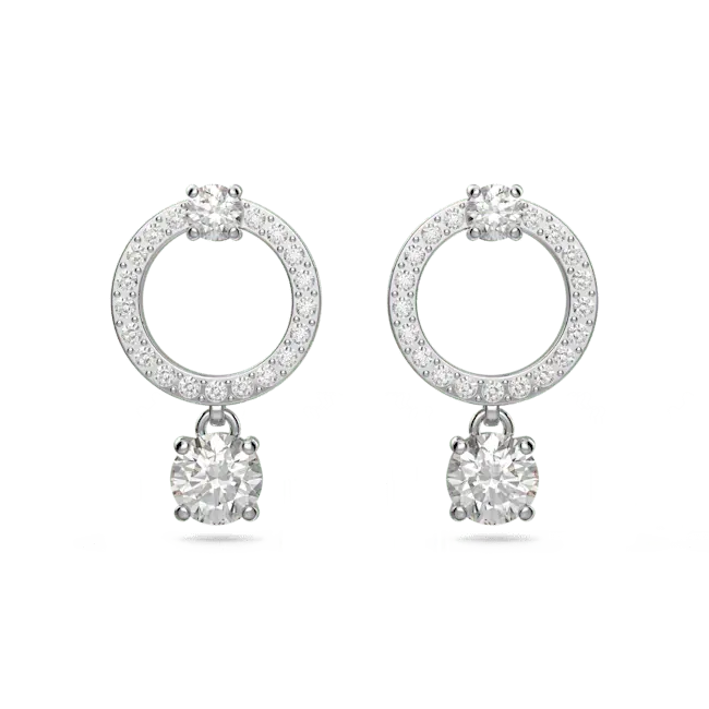 Swarovski Constella Hoop Earrings Round Cut White Rhodium Plated - Bluestreak Crystals