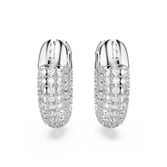 Swarovski Dextera Hoop Earrings Small White Rhodium Plated - Bluestreak Crystals