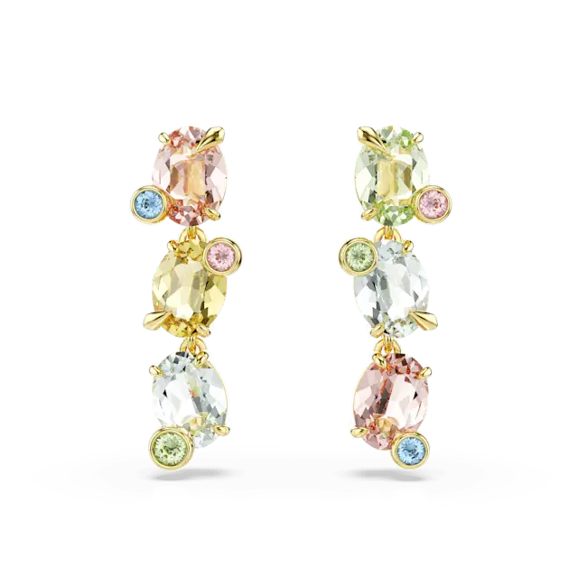 Swarovski Gema Drop Earrings Asymmetrical Mixed Cuts Multicolored Gold-Tone Plated - Bluestreak Crystals
