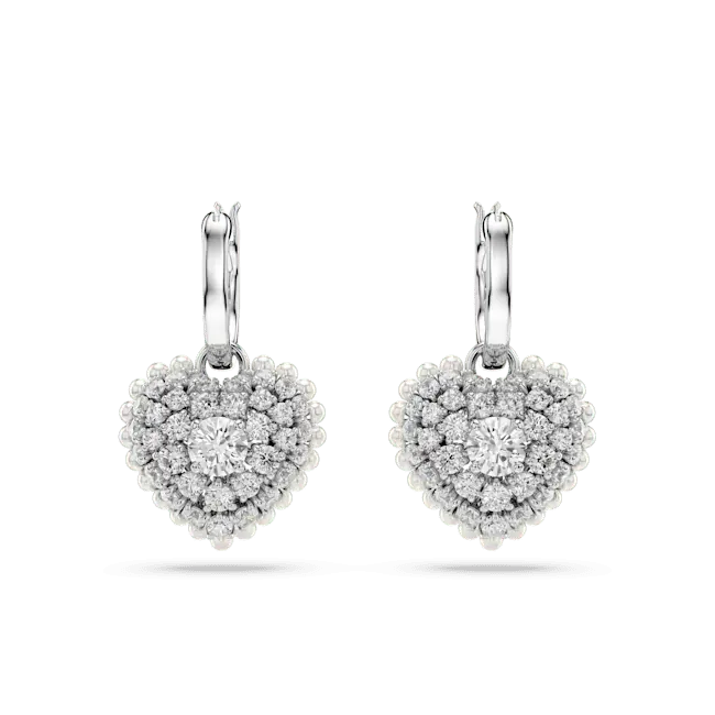 Swarovski Hyperbola Drop Earrings Heart White Rhodium Plated - Bluestreak Crystals