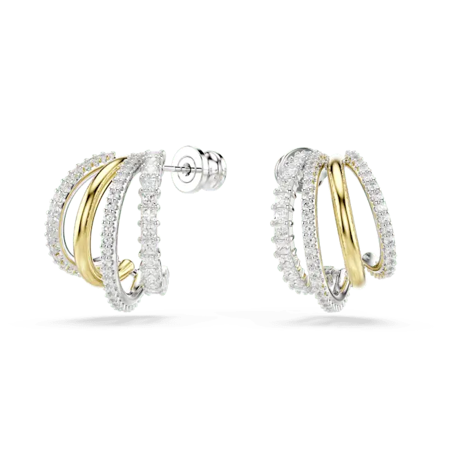 Swarovski Hyperbola Hoop Earrings Mixed Cut White Mixed Metal Finish - Bluestreak Crystals
