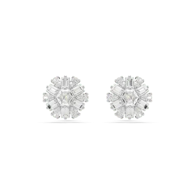 Swarovski Idyllia Stud Earrings Mixed Cuts Snowflake White Rhodium Plated - Bluestreak Crystals