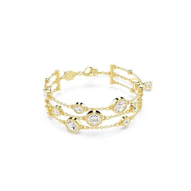 Swarovski Imber Wide Bracelet Round Cut Gold-Tone Plated - Bluestreak Crystals