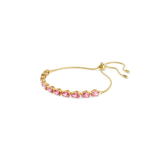 Swarovski Matrix Adjustable Bracelet Pear Cut Pink Gold-Tone Plated - Bluestreak Crystals