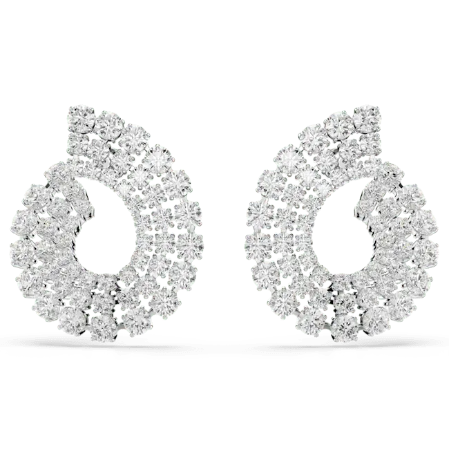 Swarovski Matrix Hoop Earrings Mixed Round Cuts White Rhodium Plated - Bluestreak Crystals