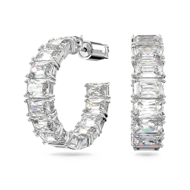 Swarovski Matrix Hoop Earrings Octagon Cut White Rhodium Plated - Bluestreak Crystals