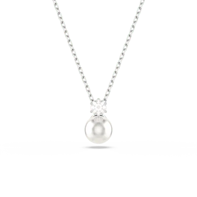 Swarovski Matrix Pendant Crystal Pearl Round Cut White Rhodium Plated - Bluestreak Crystals