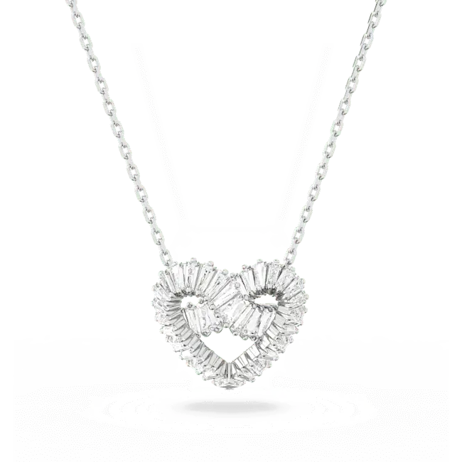 Swarovski Matrix Pendant Mixed Cuts Heart White Rhodium Plated - Bluestreak Crystals