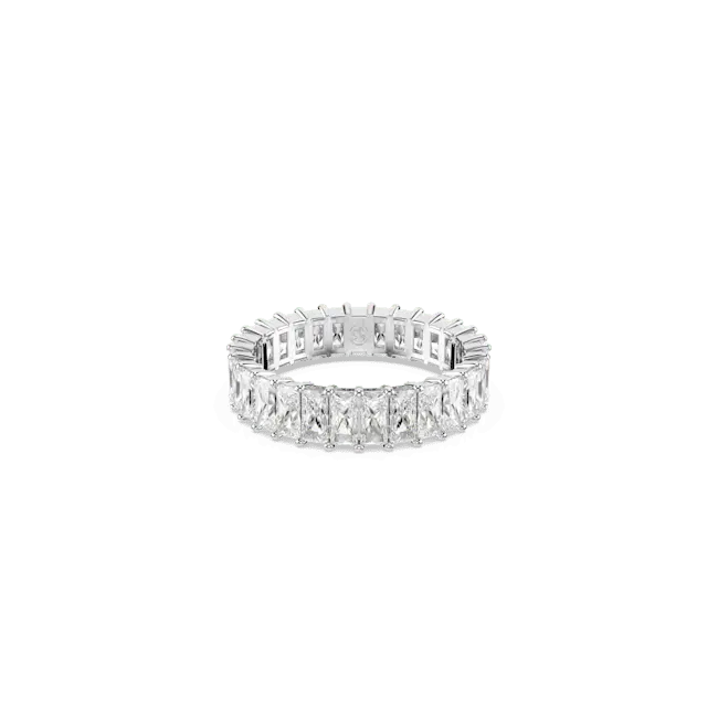 Swarovski Matrix Ring Baguette Cut White Rhodium Plated - Bluestreak Crystals