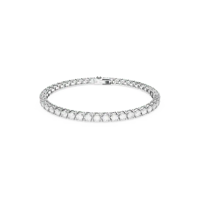 Swarovski Matrix Tennis Bracelet Round Cut White Rhodium Plated - Bluestreak Crystals