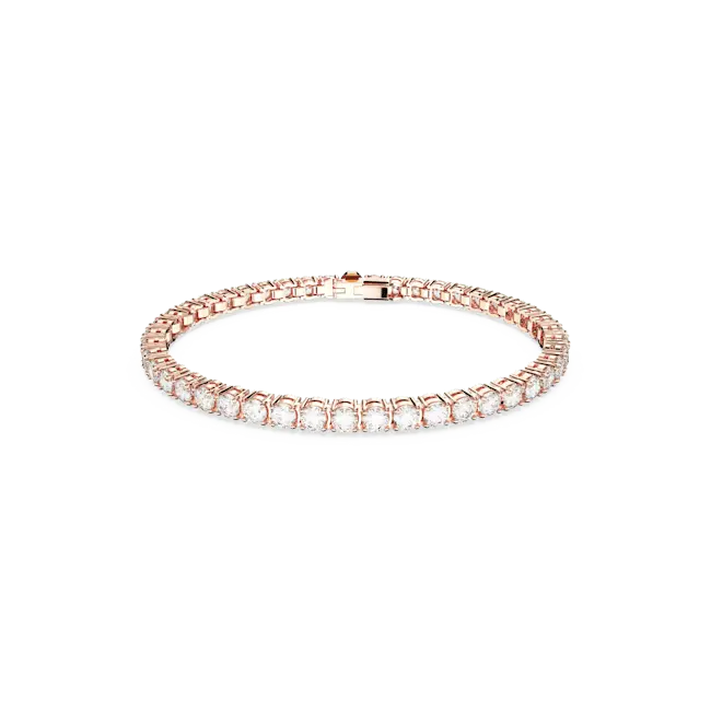 Swarovski Matrix Tennis Bracelet Round Cut White Rose Gold-Tone Plated - Bluestreak Crystals