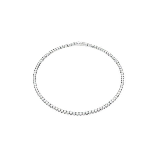 Swarovski Matrix Tennis Necklace Round Cut White Rhodium Plated - Bluestreak Crystals