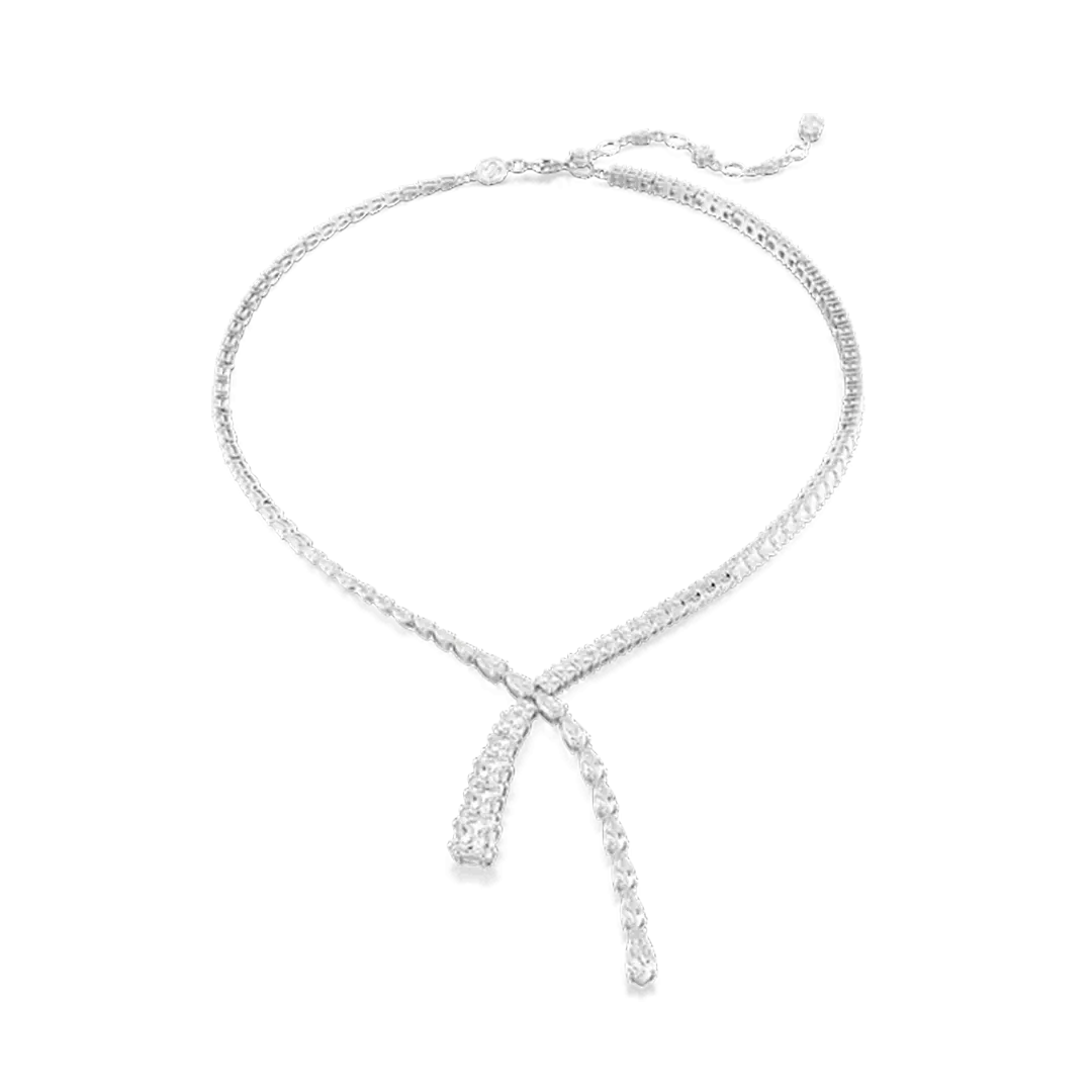 Swarovski Matrix Y Necklace Mixed Cuts White Rhodium Plated - Bluestreak Crystals
