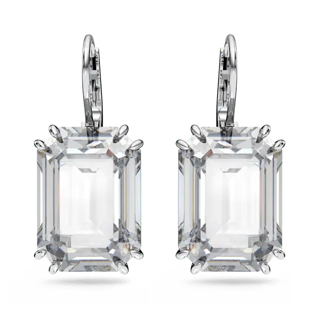 Swarovski Millenia Drop Earrings Octagon Cut White Rhodium Plated - Bluestreak Crystals