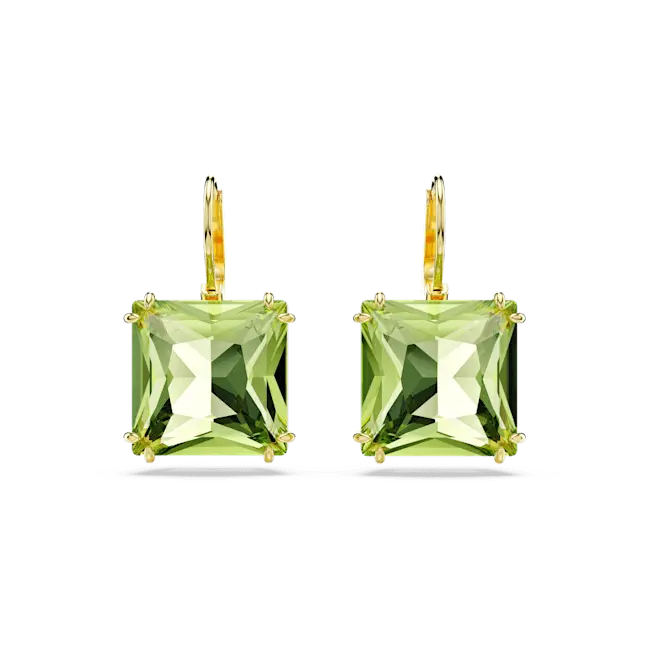 Swarovski Millenia Drop Earrings Square Cut Green Gold-Tone Plated - Bluestreak Crystals