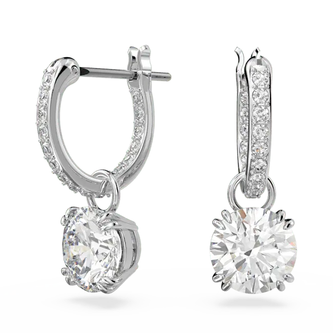 Swarovski Stilla Drop Earrings Round Cut White Rhodium Plated - Bluestreak Crystals