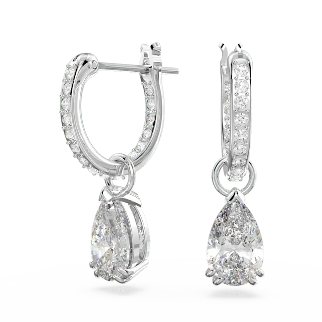 Swarovski Stilla Hoop Earrings Pear Cut White Rhodium Plated - Bluestreak Crystals