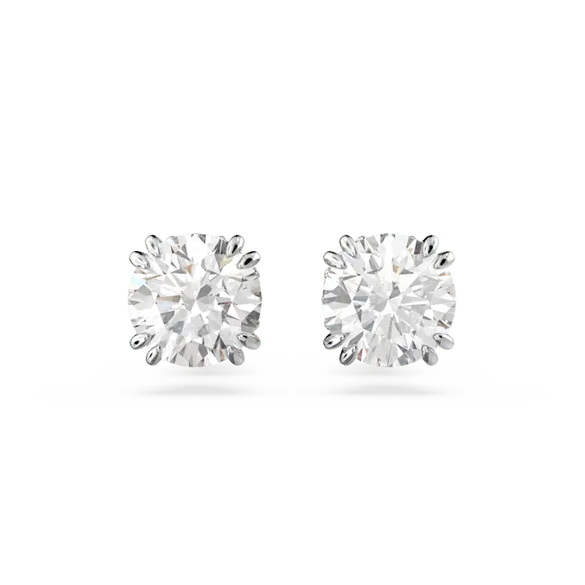 Swarovski Stilla Stud Earrings Round Cut White Rhodium Plated - Bluestreak Crystals