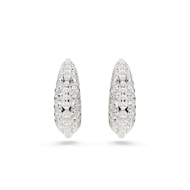Swarovski Sublima Drop Earrings Crystal Pearl Round Cut Small White Rhodium Plated - Bluestreak Crystals