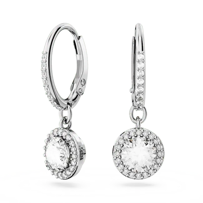Swarovski Una Angelic Drop Earrings Round Cut Pave White Rhodium Plated - Bluestreak Crystals