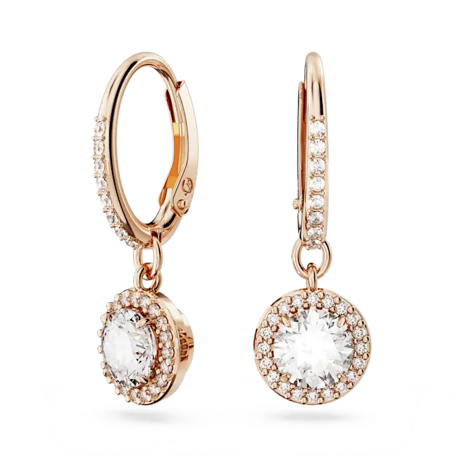 Swarovski Una Angelic Drop Earrings Round Cut Pave White Rose Gold-Tone Plated - Bluestreak Crystals