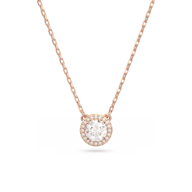 Swarovski Una Angelic Pendant Round Cut Pave White Rose Gold-Tone Plated - Bluestreak Crystals