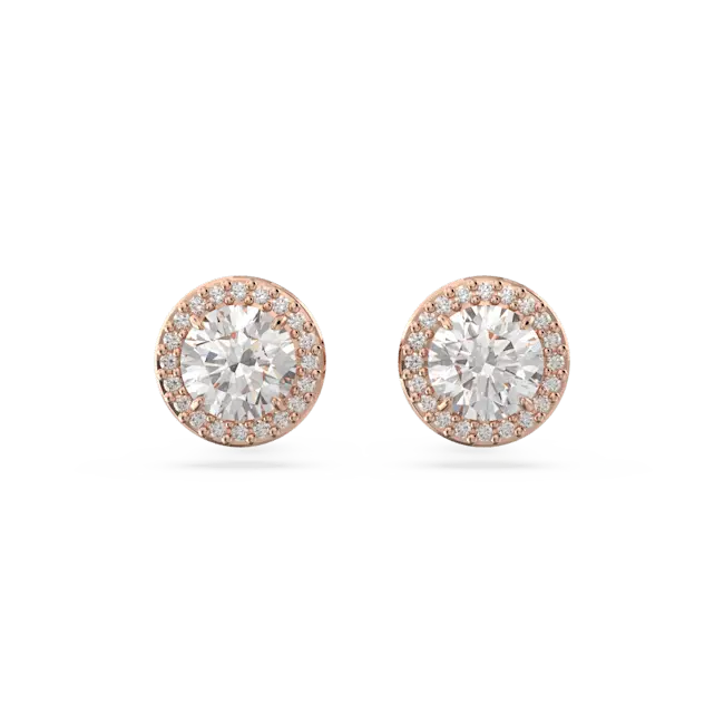 Swarovski Una Angelic Stud Earrings Round Cut Pave White Rose Gold-Tone Plated - Bluestreak Crystals