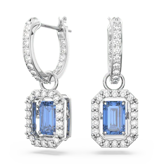 Swarovski Una Drop Earrings Octagon Cut Pave Blue Rhodium Plated - Bluestreak Crystals