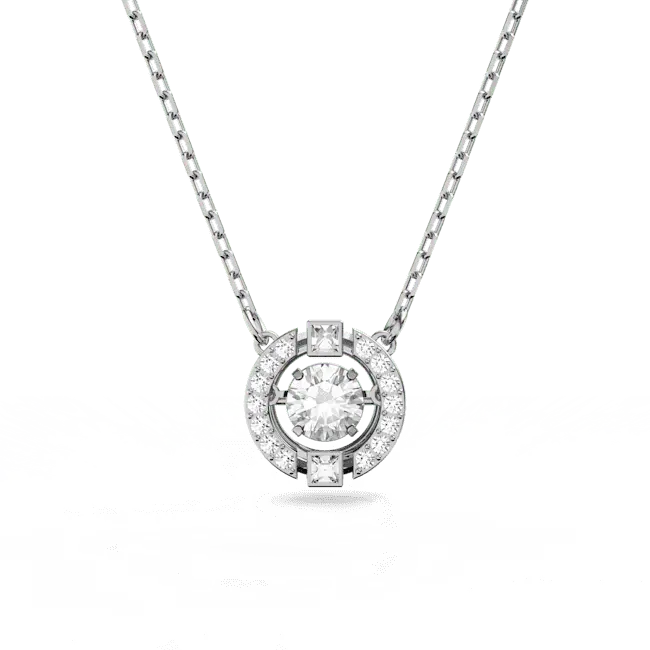 Swarovski Una Necklace Round Cut White Rhodium Plated - Bluestreak Crystals