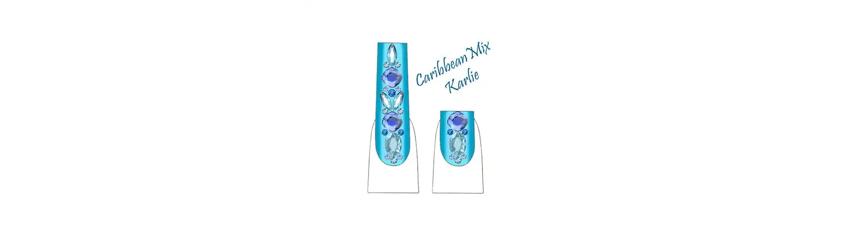 Karlie nail art design showing crystal placement for short and long nails with Serinity rhinestones