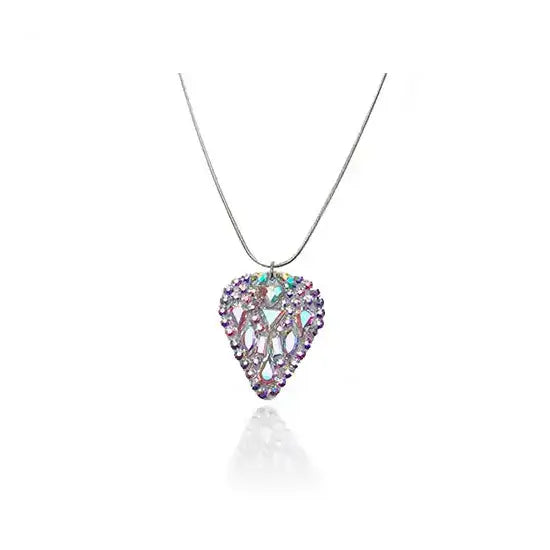 Preciosa Crystals Rhinestone Guitar Pick Necklace on a silver chain from Bluestreak Crystals.