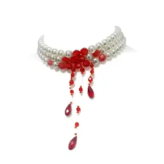 Handmade Pearl Choker Necklace with a blood drip design using Preciosa pearls and beads from Bluestreak Crystals