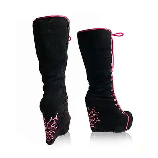 Halloween Boots with rhinestone embellishment of a spider web heel with Swarovski Crystals