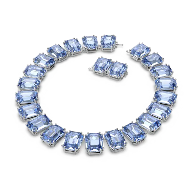 Swarovski Millenia Tennis Necklace Oversized Octagon Cut Blue Rhodium Plated