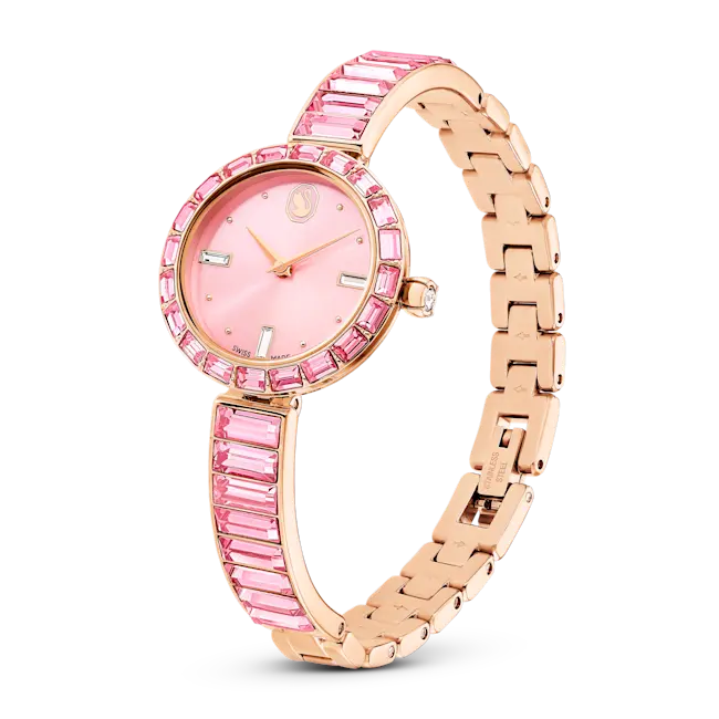 Swarovski Matrix Bangle Watch Swiss Made Pink Bracelet Rose-Gold Tone