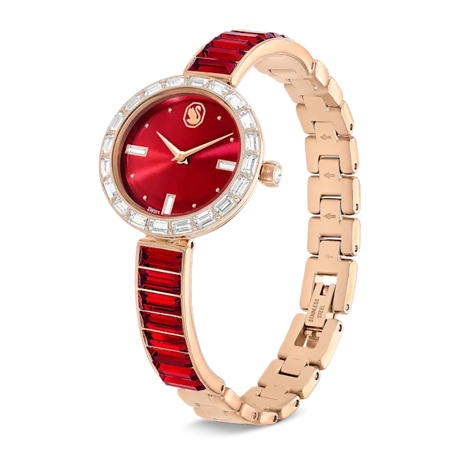 Swarovski Matrix Bangle Watch Swiss Made Red Bracelet Rose-Gold Tone