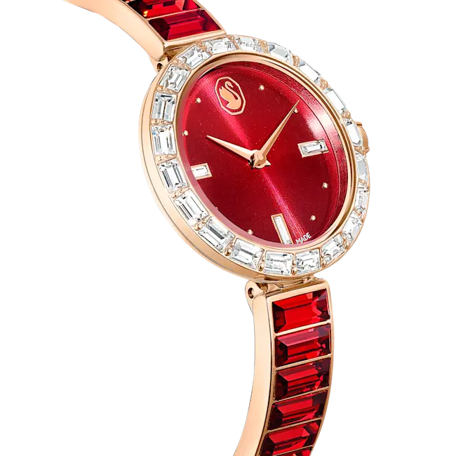 Swarovski Matrix Bangle Watch Swiss Made Red Bracelet Rose-Gold Tone