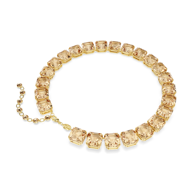 Swarovski Millenia Tennis Necklace Octagon Cut Caramel Gold-Tone Plated