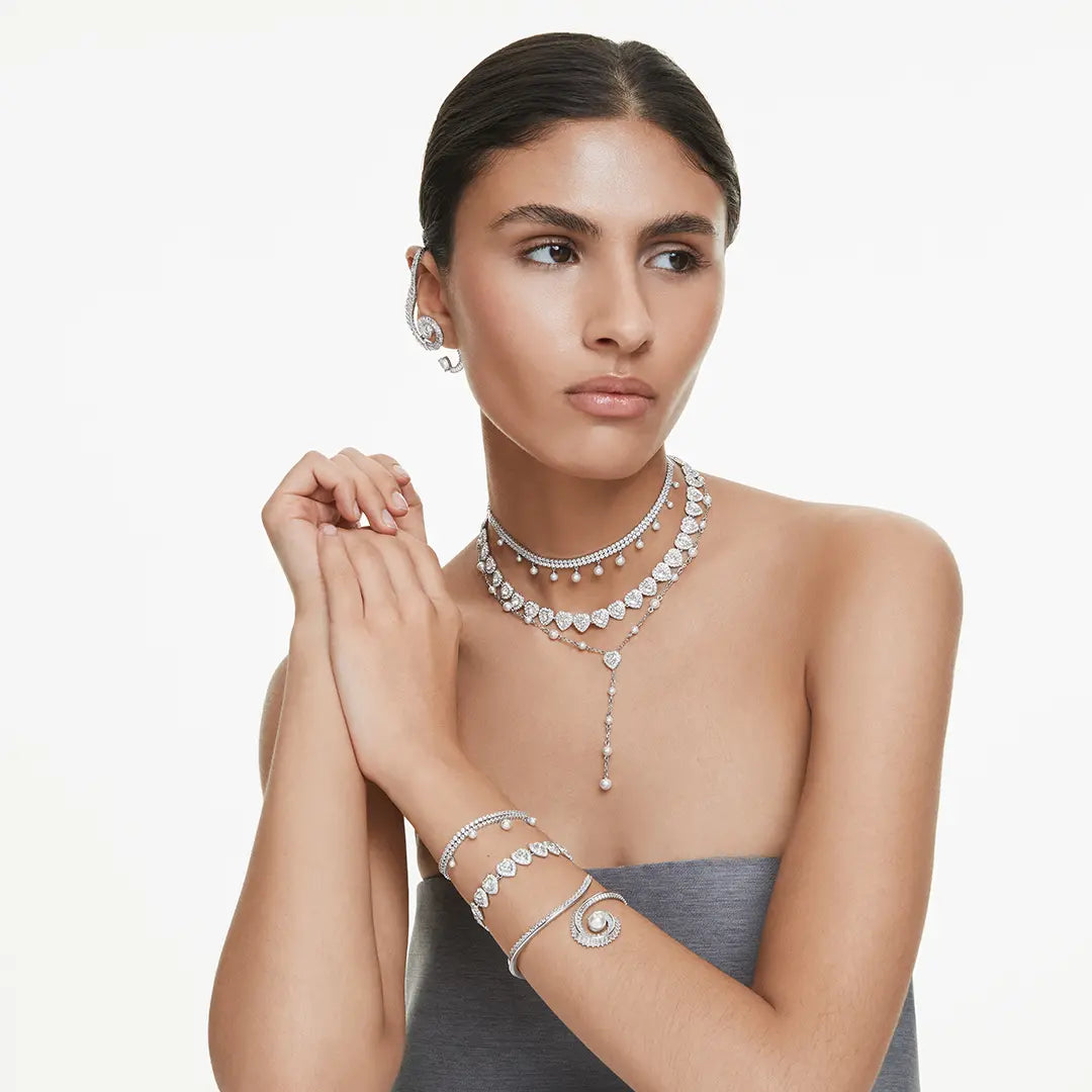 Ariana Grande x Swarovski Y Necklace Crystal Pearl Heart White Rhodium Plated