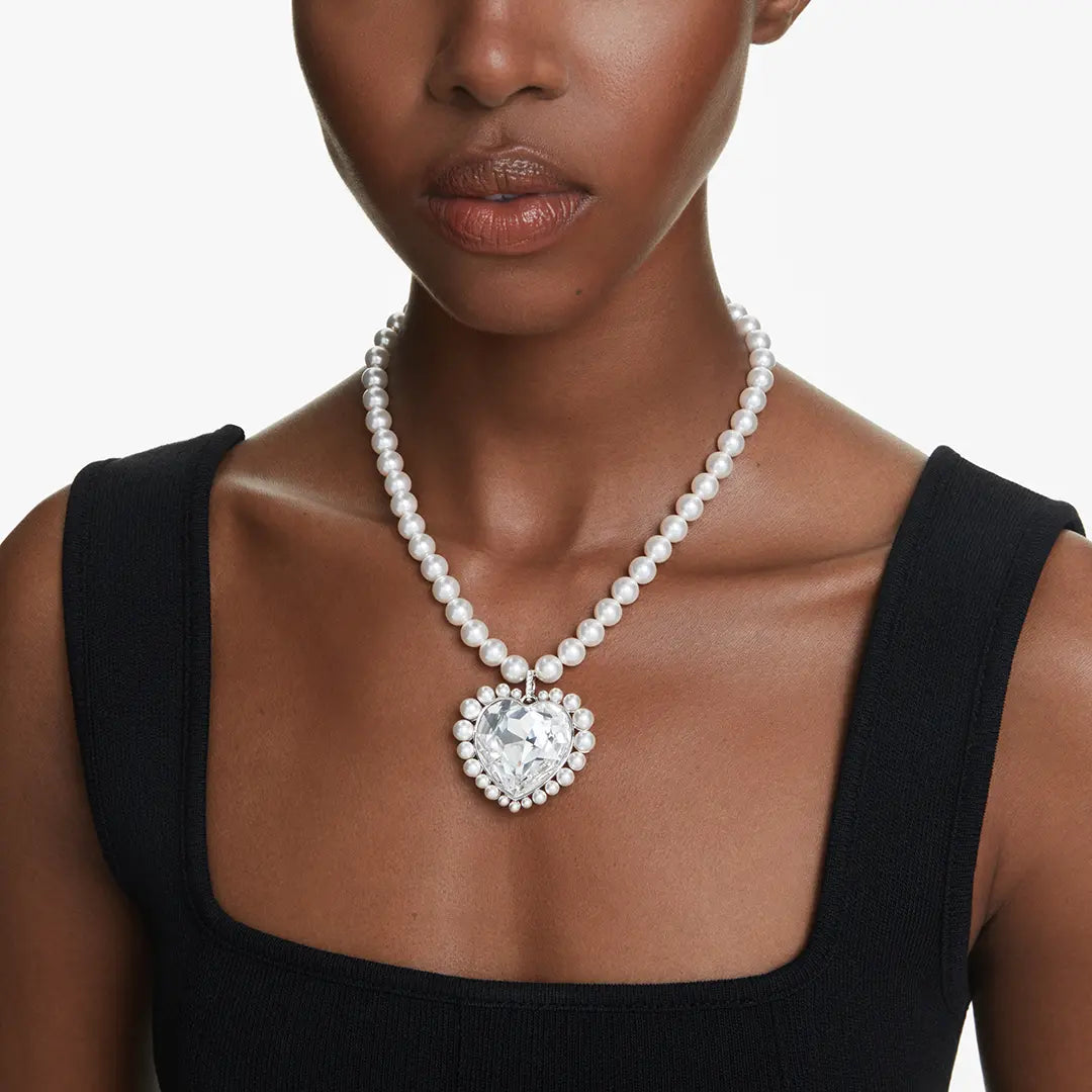 Ariana Grande x Swarovski Necklace Crystal Pearl Heart Cut White Rhodium Plated