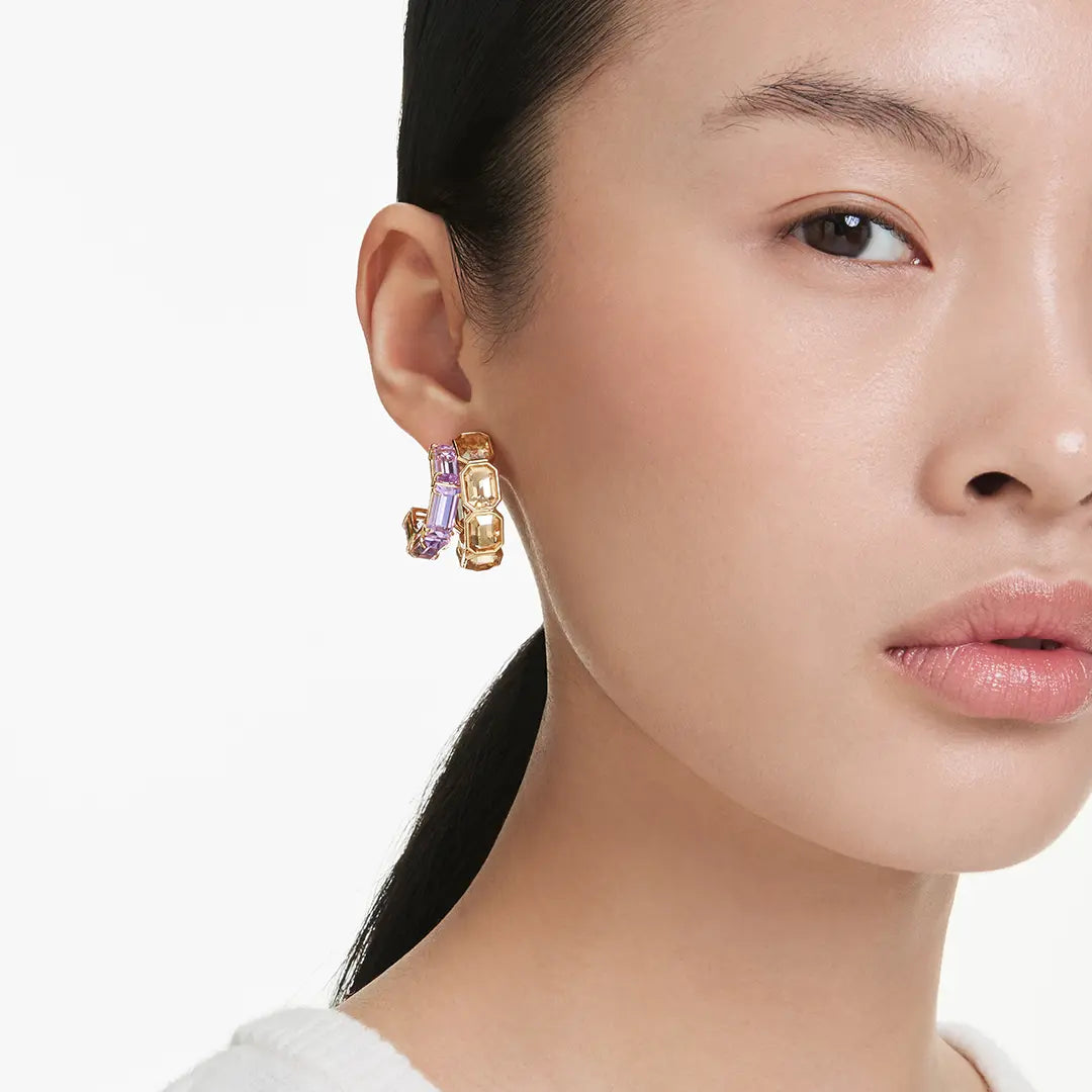 Swarovski Millenia Hoop Earrings Mixed Cuts Multicolored Gold-Tone Plated